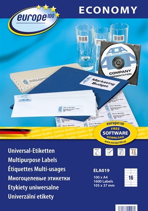 Avery Europe 100 Universal Label 105 x 37,1 mm, 1600 kpl.